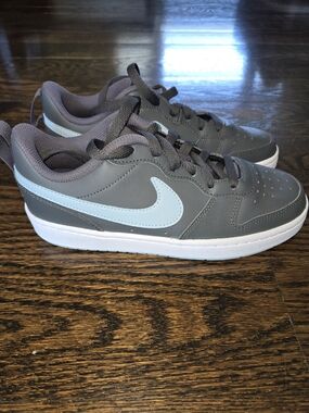 Nike Kids' Gray Sneakers with Light Blue Swoosh
